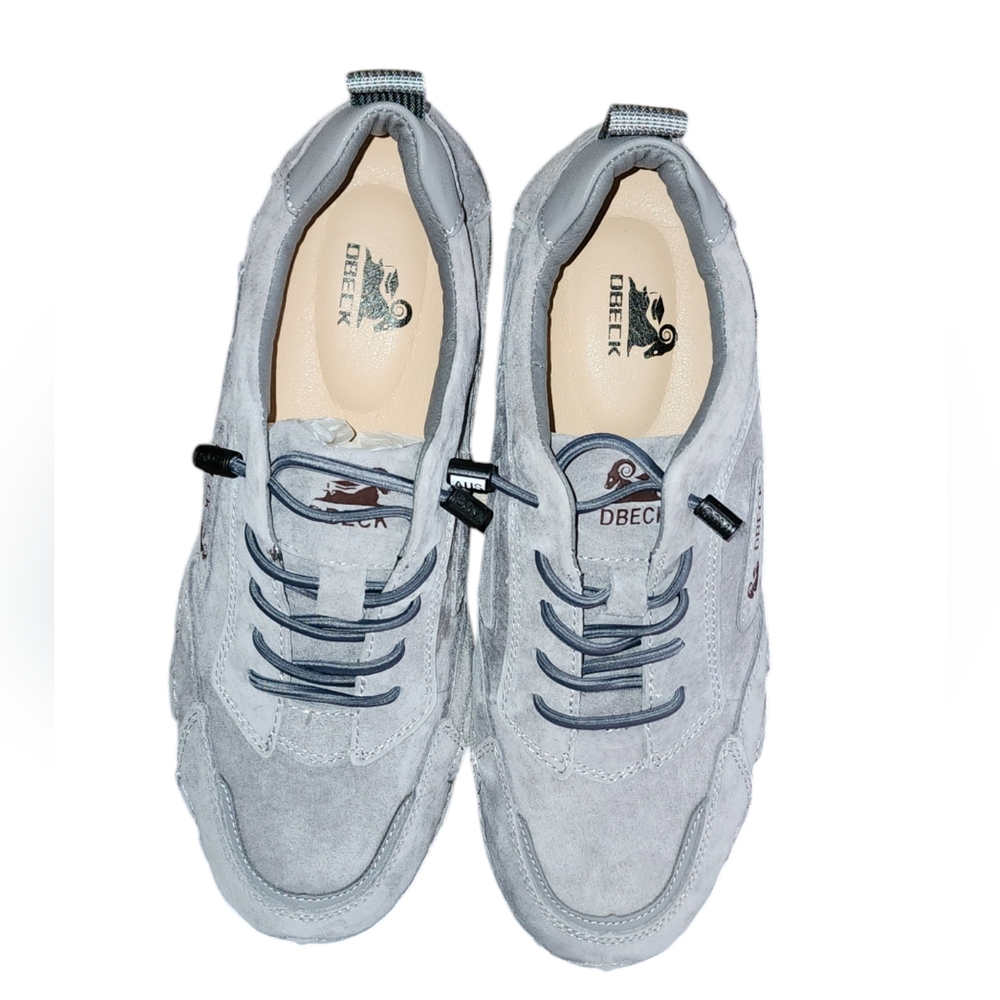 Dbeck Women's Taupe Suede Lace-Up Casual Flats - Picture 6 of 7